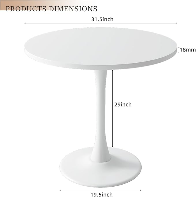 White Round Table Modern Tulip Dining Table White Round Kitchen Table Mid - Image 3