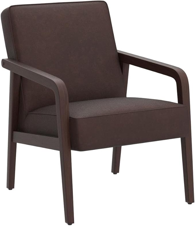Yaheetech PU Leather Accent Chair, Mid-Century Modern Barrel Chair - Image 4