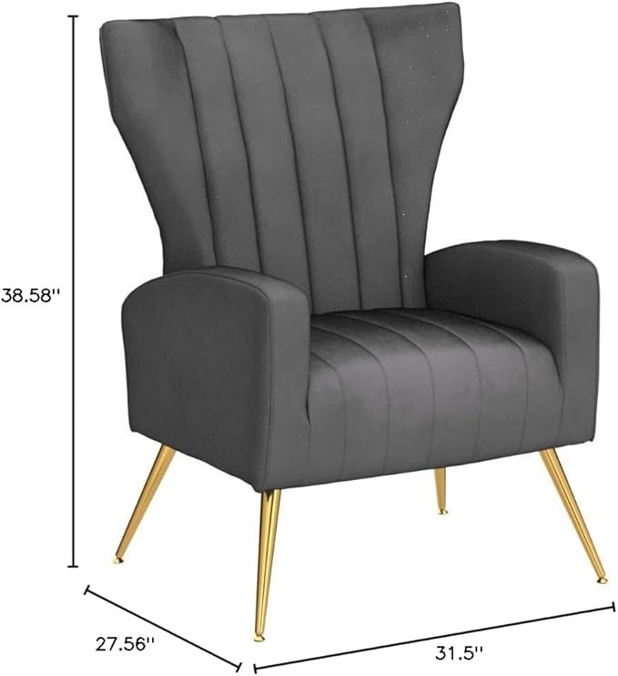 Container Furniture Direct Modern Velvet Accent Chair, Channel Tufted Bedroom - Image 2