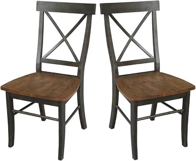 Set of Two X-Back Dining Chairs, Hickory/Washed Coal by InternationalConcepts