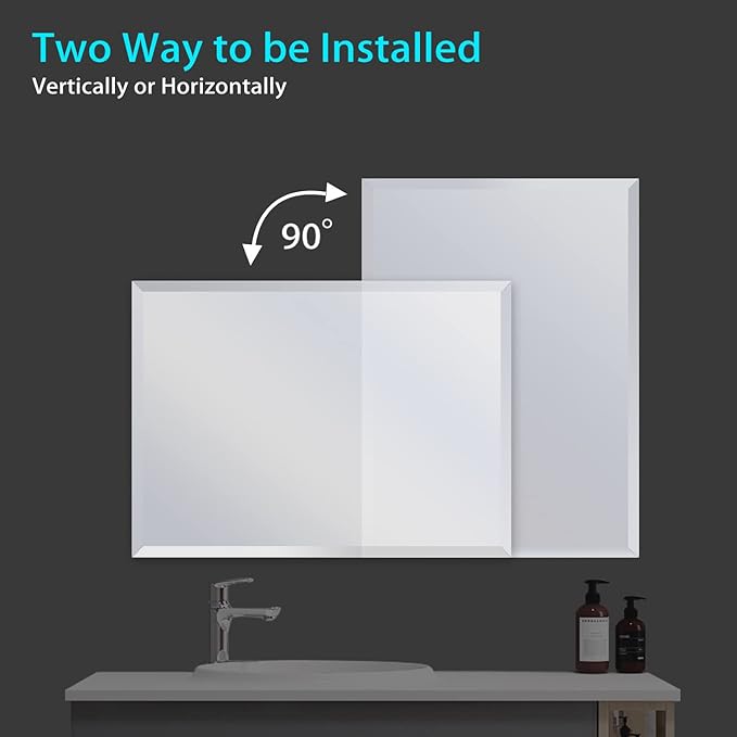 Frameless Beveled Edge Bathroom Mirror 24x32 Inch Rectangle Beveled Mirror Wall - Image 4