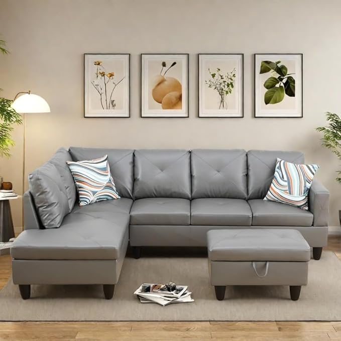 NAYSAYE L Shaped Couch, Leather Modular Sectional Couch by NAYSAYE