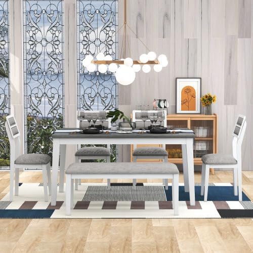 SogesHome Classic 6-Piece Dining Table Set, Rectangular Wooden Kitchen Table - Image 8