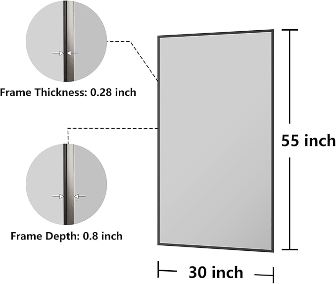 Koonmi Bathroom Mirror 30x55 Black Bathroom Wall-Mounted Mirrors, Modern Vanity - Image 7
