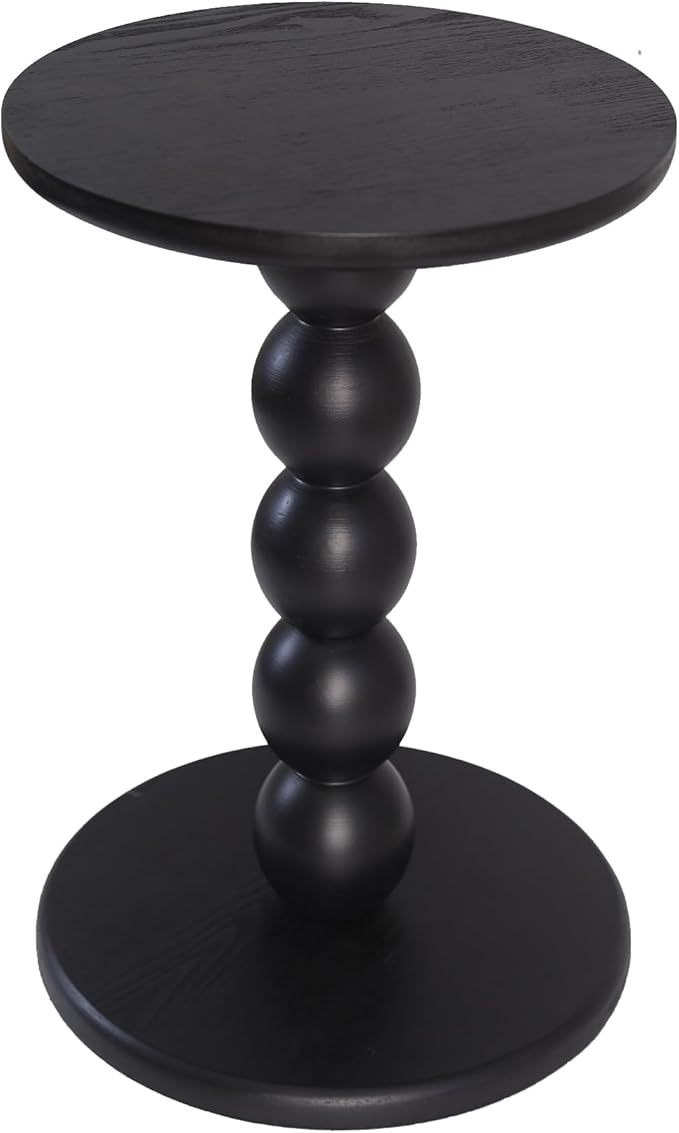 Round Wooden Side Table with Stacked Ball Pedestal Base, Accent Nightstand by dwellington