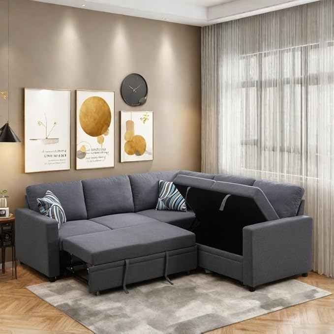 4-Piece L Shaped Sofa Set with Storage Chaise, Convertible Pull Out Couch with - Image 6
