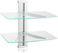 suptek 2 Tiers Glass Floating Shelves, Flat Black Wall Mount Bracket, AV Shelf by suptek