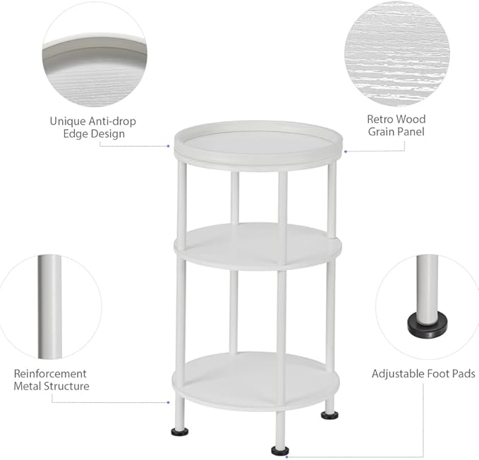 Small Round End Table with Charging Station, 3-Tier Accent Couch Beside Table - Image 8