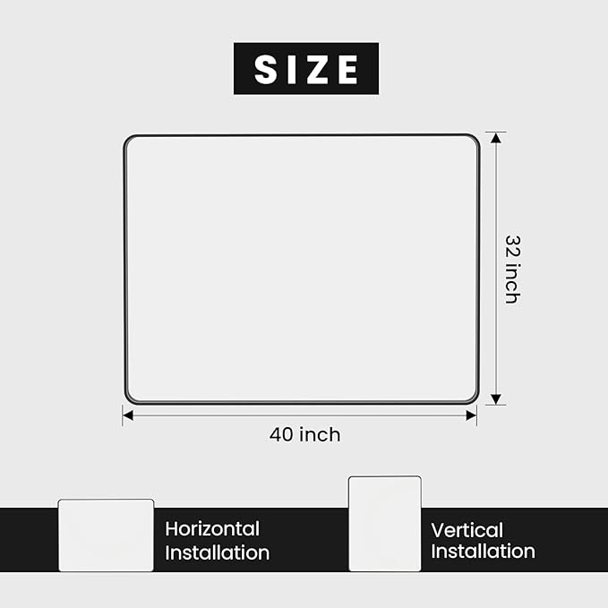 Black Bathroom Mirror 40X32 Inch, Rounded Rectangle Matte Bathroom Vanity Mirror - Image 5