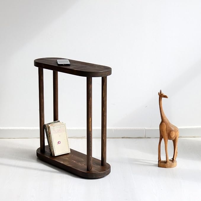 Oval Solid Wood Narrow Side Table, Slim End Table, Small Coffee Table - Image 2