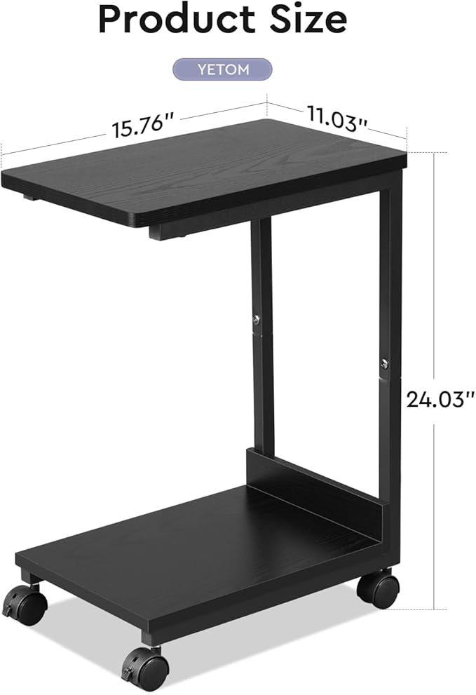 Side Table, C Table with 2-Tier Storage Shelf, End Table with Metal Frame - Image 3