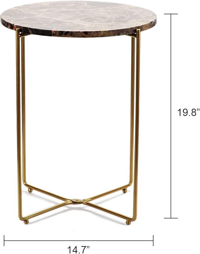 Real Natural Marble Top Metal Round Side End Table, Modern Lightweiht Bedside - Image 3