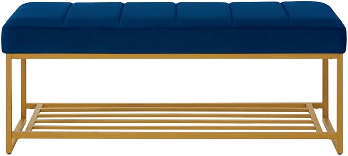 24KF Navy Velvet Upholstered End of Bed Bench - Image 4