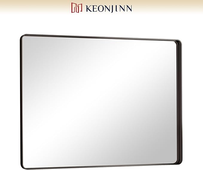 Keonjinn Black Framed Mirror for Bathroom 40 x 30 Inch Rounded Rectangle Wall - Image 9