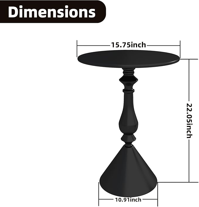Benkyo Living Room Side Tables Set of 2 Black Round Small End Tables livingroom - Image 3