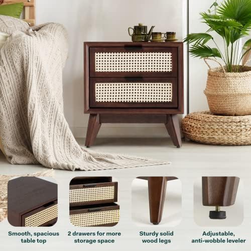 Bme Jasper Deluxe Solid Wood Rattan Nightstand Fully Assembled - Image 3