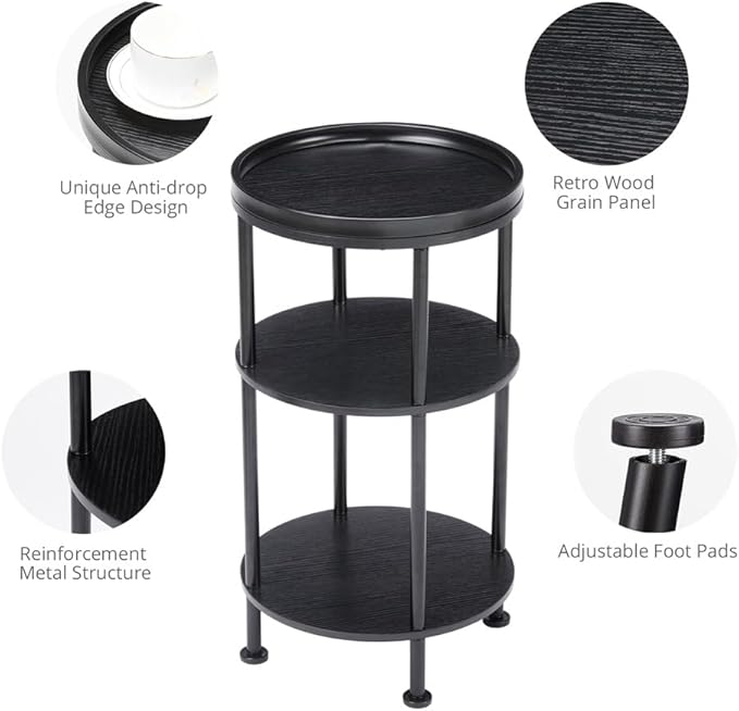 Small Round Side Table for Small Spaces, 3-Tier Round Accent Table Slim Side - Image 7