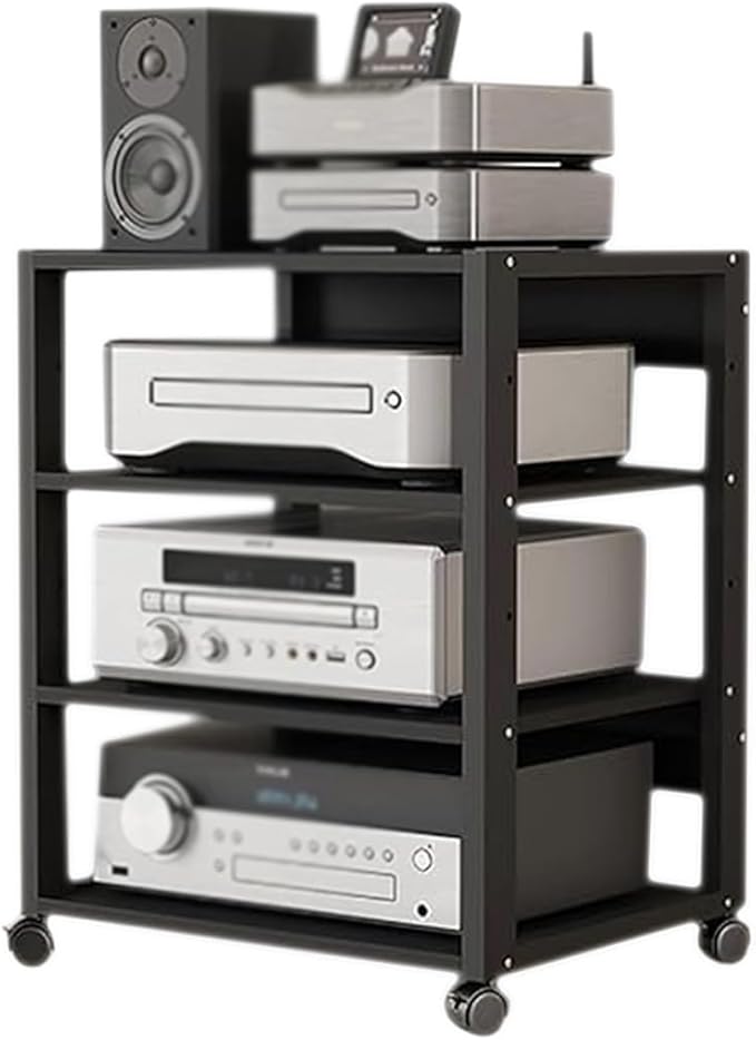 4 Tier Audio Rack Tower, CD Record Player Stereo Receiver AV Equipment Cabinet - Image 8