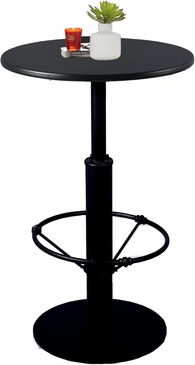 Diwhy Industrial Pub Table 23.6" Iron Round Desktop 37.4" Height Cast Iron Bar by Diwhy