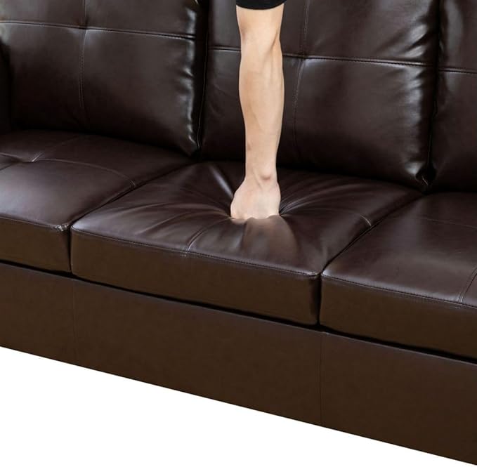 Brown L-Shaped 3-Piece Faux Leather Sofa - Image 4
