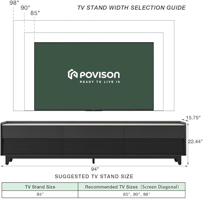 POVISON Fully-Assembled Mid Century Glossy Sintered Stone TV Stand - Image 6