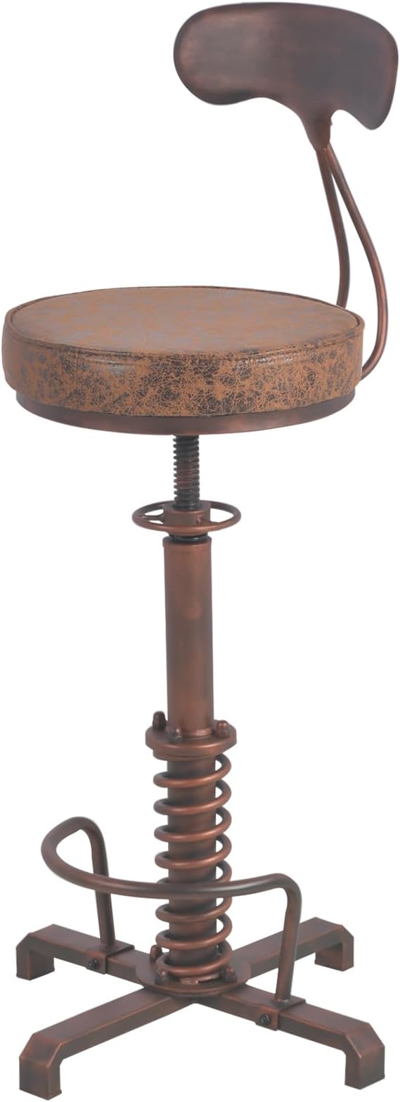 Industrial Bar Stool with Metal Backrest Rustic Coffee Stools with Swivel - Image 6
