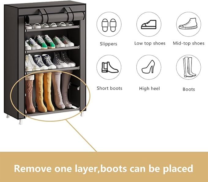 Calmootey 5 Tier Shoe Rack Organizer, Portable Shoe Shelf - Image 5