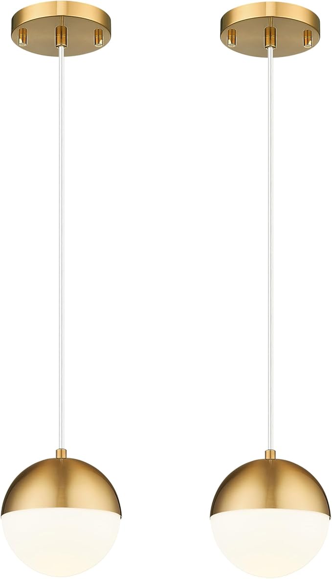 LMS Mid Century Pendant Lights, Brushed Gold Kitchen Island Light Fixtures by LMS