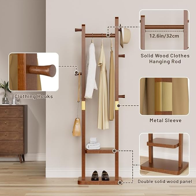 Solid Wood Coat Rack Clothes Rack, Coat Rack Freestanding - Image 4