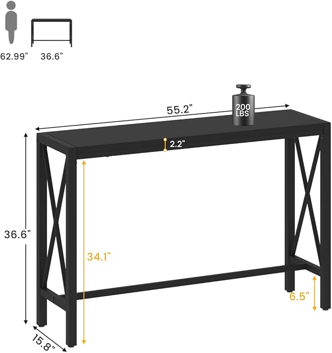 BON AUGURE Bar Table, 55 in Counter Height Pub Table, Tall Narrow Behind Couch - Image 3