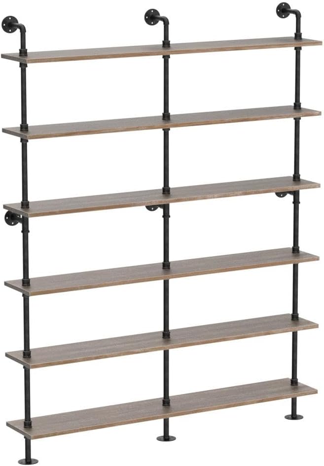 Industrial 6-Tiers Modern Ladder Shelf Bookcase, Solid Wood Storage Shelf - Image 4