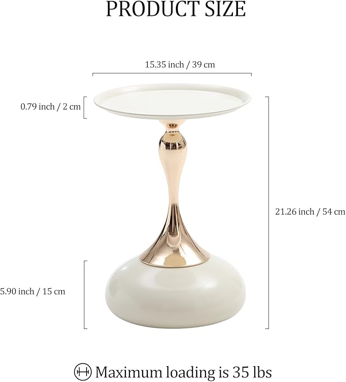 White Pedestal Side Table for Small Spaces, Metal Round Unique End Tables - Image 3