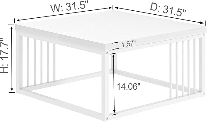 FOLUBAN White Coffee Table, Modern Rustic Wood and Metal Center Table, - Image 2