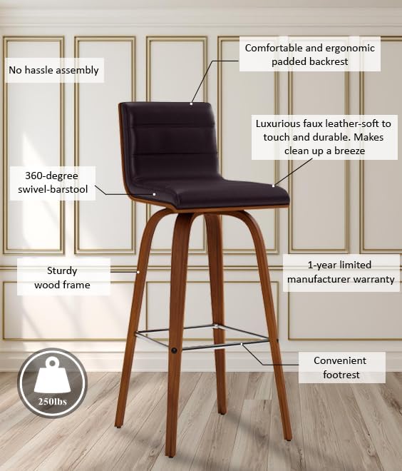Vienna 30" Swivel Bar Stool in Walnut Wood Finish - Image 13