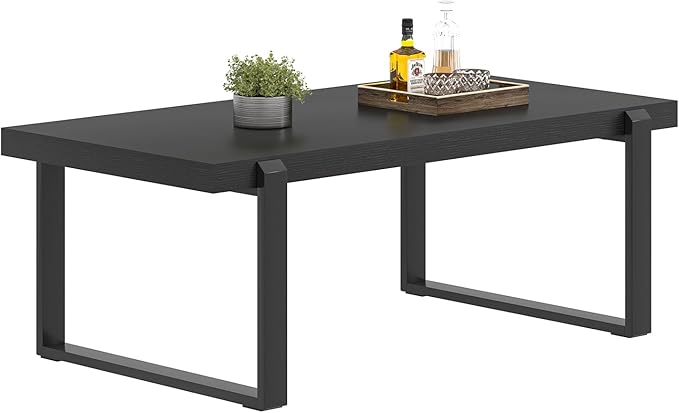 FOLUBAN Black Coffee Table, Modern Industrial Wood and Metal Center Table - Image 8