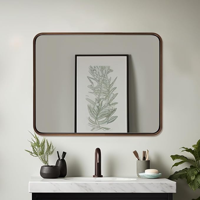 ANDY STAR 40x32 Inch Bronze Bathroom Mirror, Rounded Rectangle Oil Rubbed - Image 8