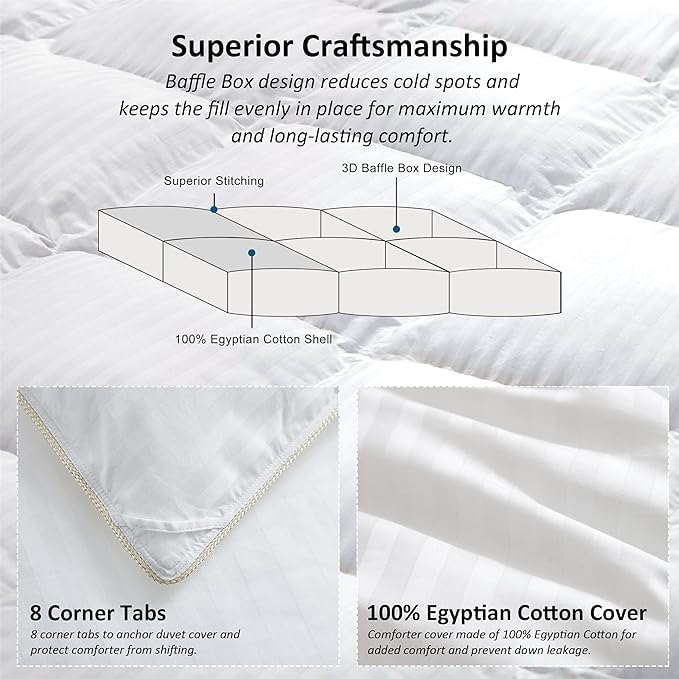 Luxurious All-Season Goose Down Comforter Duvet Insert, Exquisite Oversized - Image 6