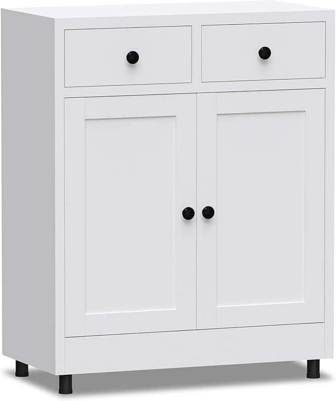 Metal Storage Cabinet with 2 Drawers and Adjustable Shelf, Sideboard Buffet by JINKERFURNITURE