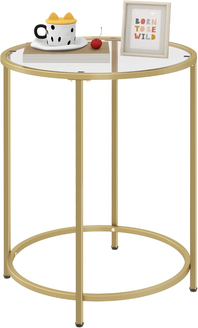 19.7’’ Round Glass End Table, Round Bedside Table by Livofloral