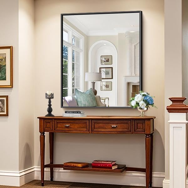 KOCUUY 30x36 Inch Large Black Wall Mounted Mirror, Aluminum Framed Decorative - Image 4
