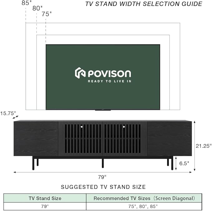 POVISON Full Assembled Mid-Century Modern TV Stand - Image 6