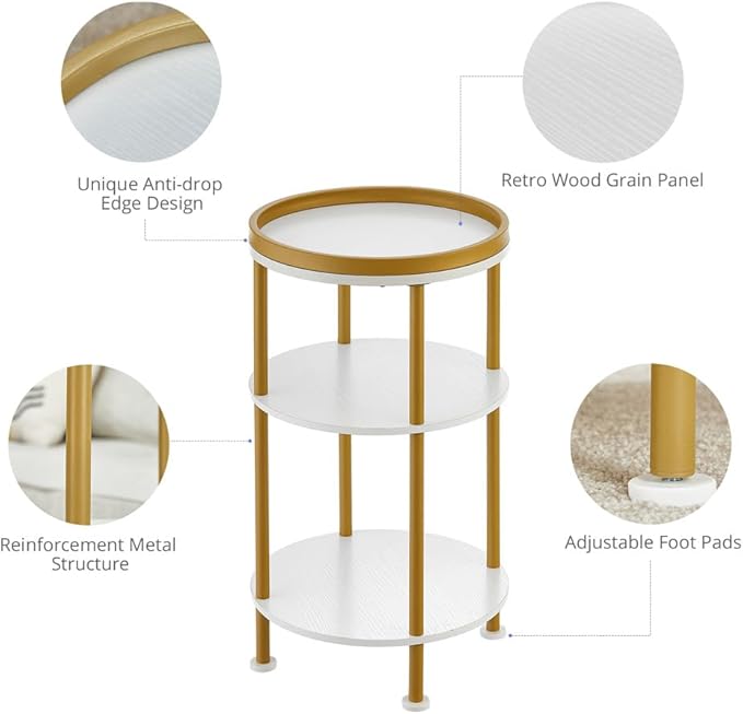 Small Round End Table with Charging Station, 3-Tier Accent Couch Beside Table - Image 8
