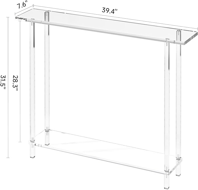 Sleek Modern 2-Tier Acrylic Console Table, 39.4" L x 7.6" W x 31.5" H - Image 3