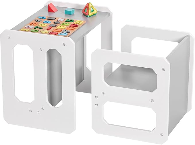 Kids Table and Chair Set, 3-in-1 Wooden Children's Furniture, Water Resistant by Cozivolife