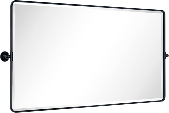 TEHOME 58 x 28'' Pivot Full Length Bathroom Vanity Mirror Matt Black Metal - Image 2