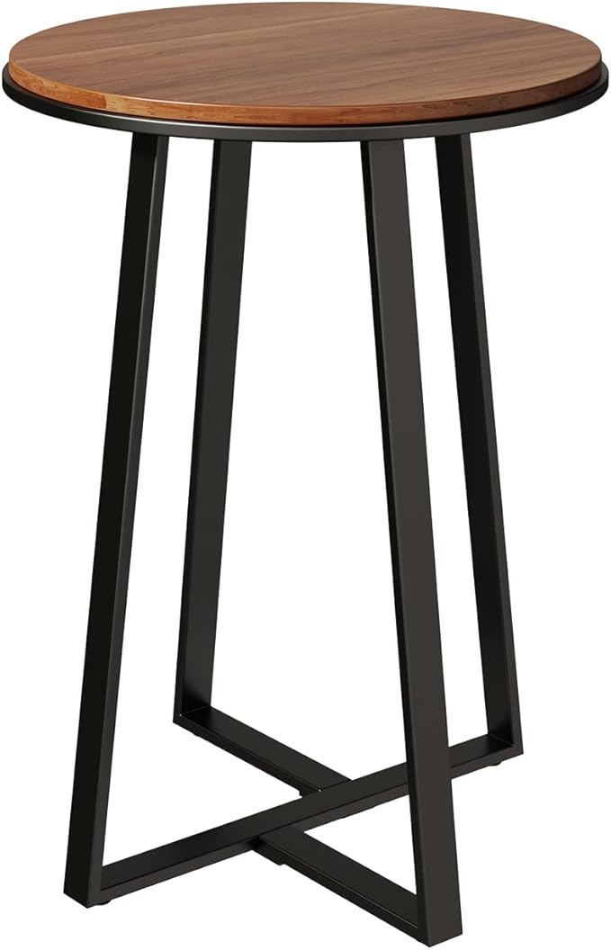 Round End Tables, Small Side Table Walnut Color MDF Top, Metal Frame Black - Image 8