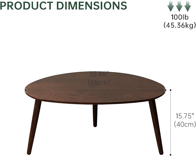 Small Oval Coffee Table, 33.5" Mid Century Modern Coffee Table - Image 2