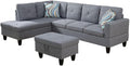 Grey L-Shaped 3-Piece Linen Sofa by Unknown