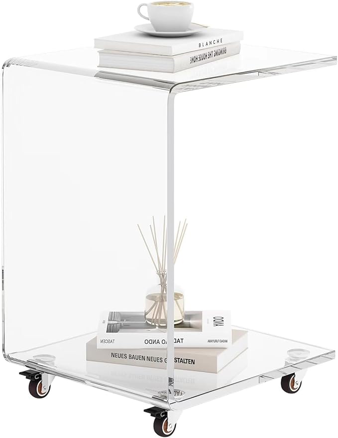 Modern Acrylic Side Table, C-Shaped Sofa Table Nightstand by Bitaycan