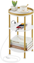 Small Round End Table with Charging Station, 3-Tier Accent Couch Beside Table by Zexvida